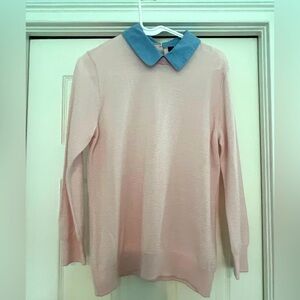 Women’s J. Crew blouse with denim collar and pink and white stripe shirt